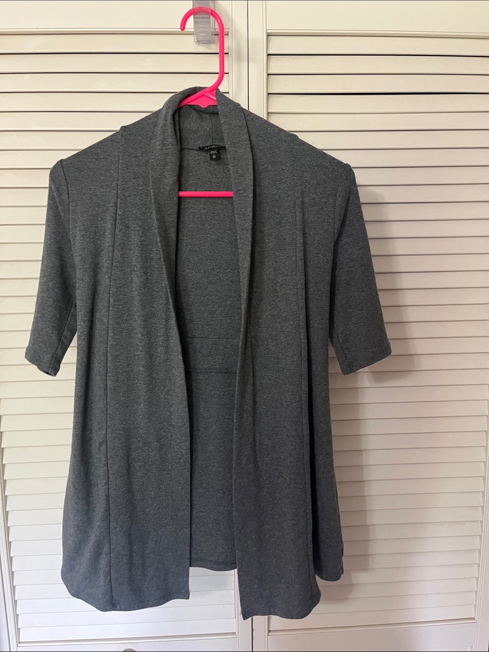 Express Gray Open-Front Short Sleeve Cardigan